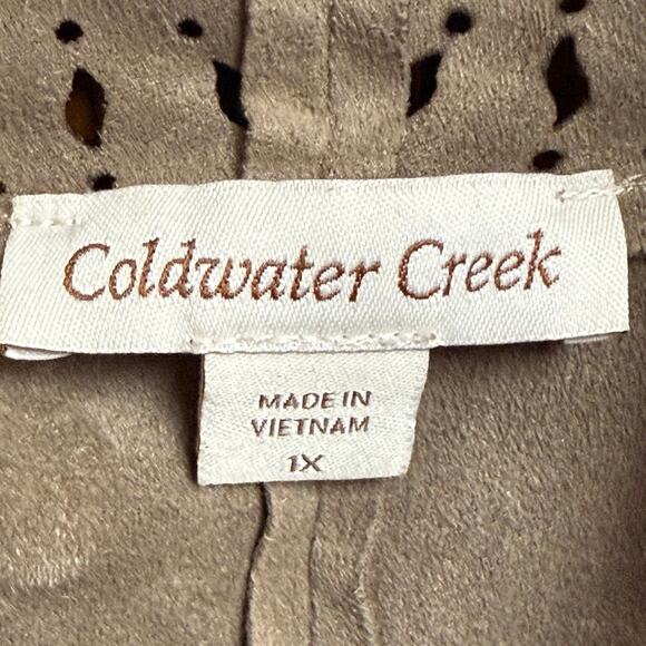 Coldwater Creek 1X Taupe Laser Cut Faux Suede Waterfall Cardigan Sweater Jacket - Picture 8 of 10